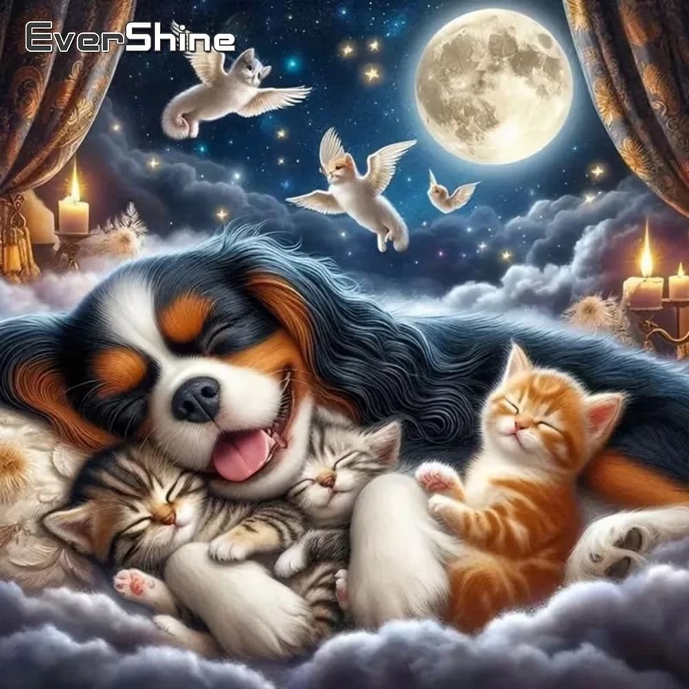 EverShine Diamond Painting con Motivo Animale (Cane, Gatto) per Adulti e Principianti, Ricamo Luna, Lavoro a Mano Fai da Te, Regalo Unico