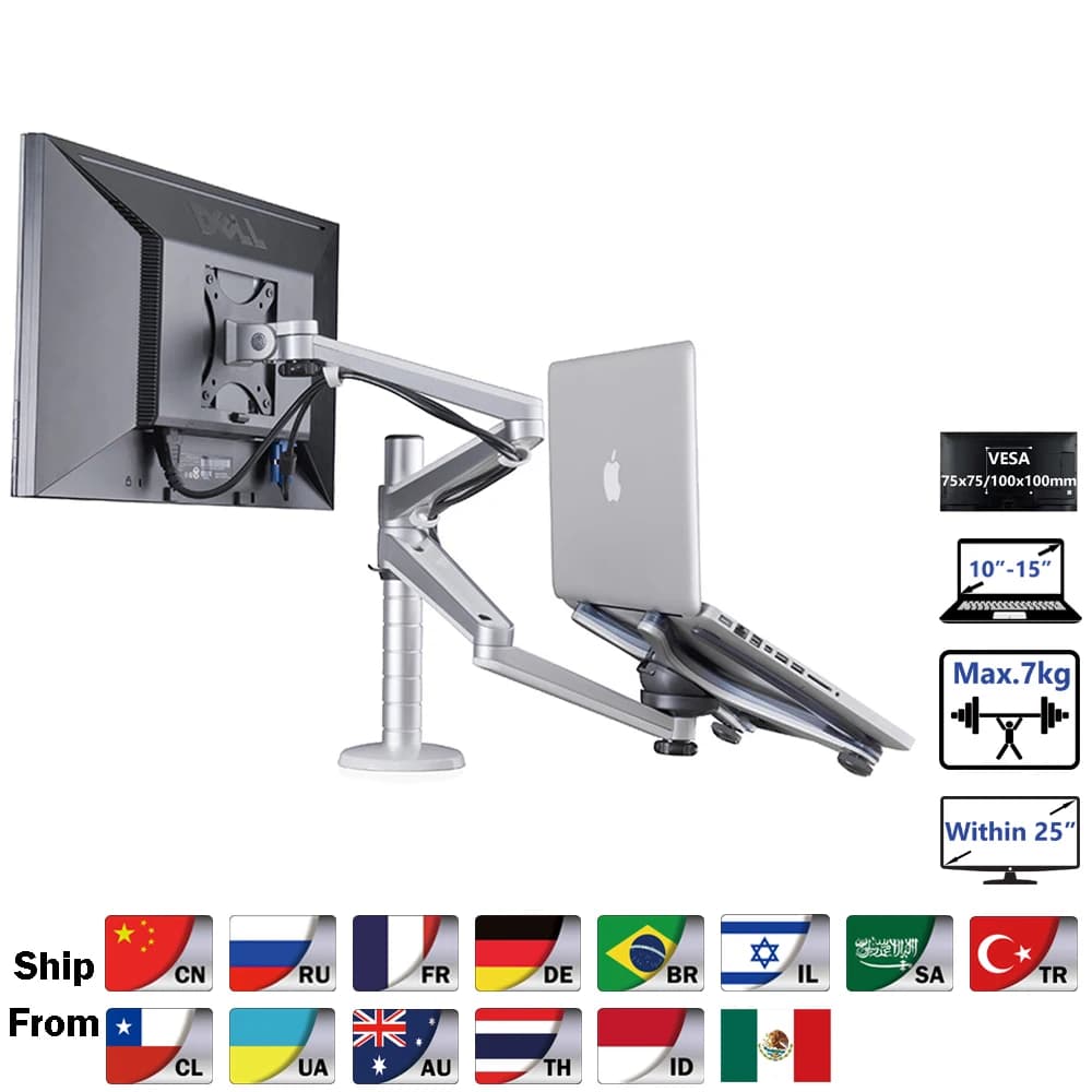 OA-7X 27 inch multimedia table support with double 27 inch LCD arm with Laptop support