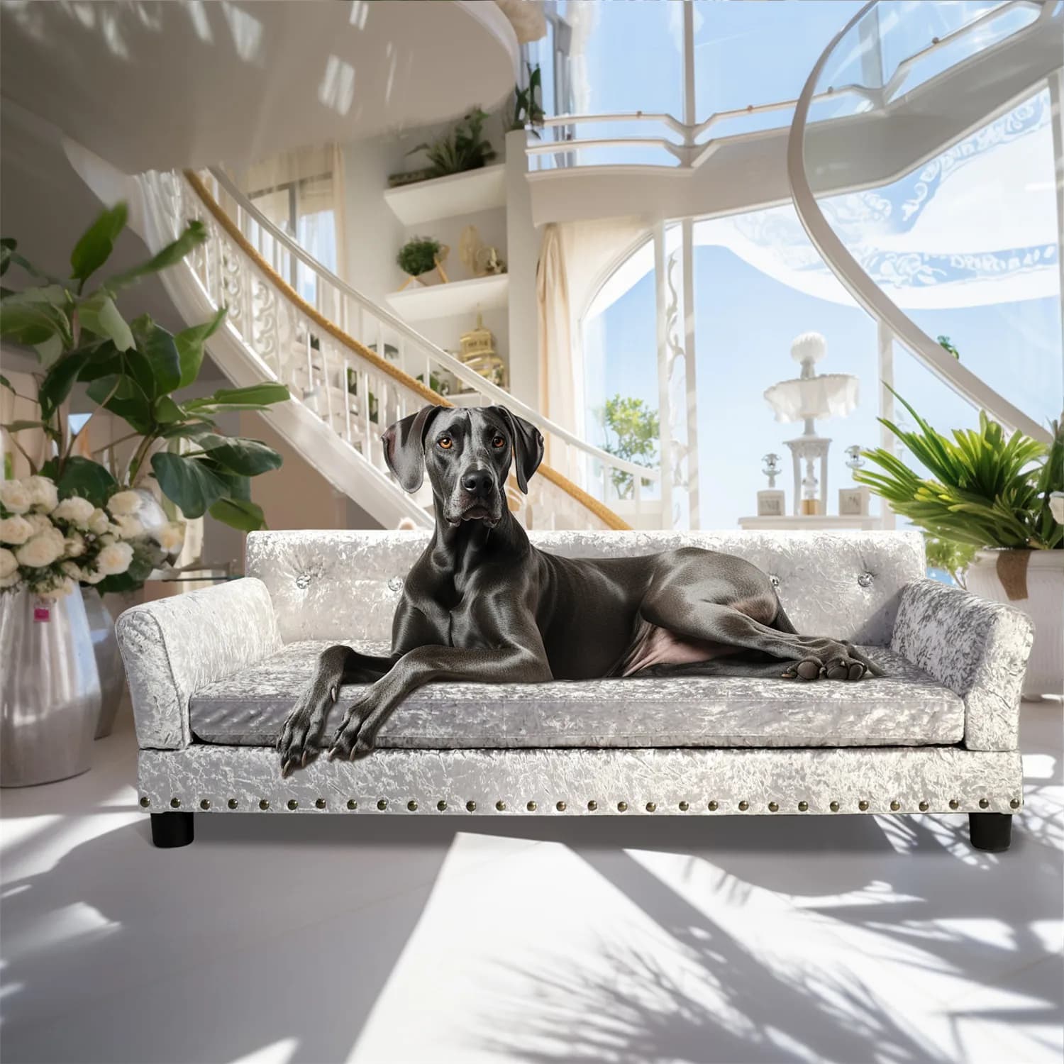 BingoPaw divano letto per cani di grandi dimensioni Deluxe trapuntato rialzato divano per cani Jumbo letto in velluto-Pet gigante coccole divano lettino Memory Foam