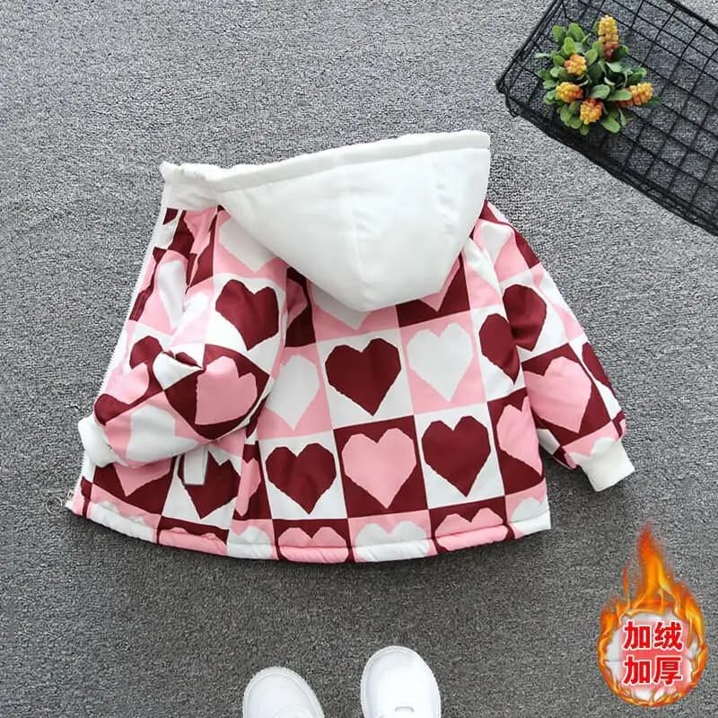 Abbigliamento per bambini alla moda Cappotto in cotone amore per ragazza in stile occidentale con giacca da lavoro autunnale e invernale in velluto spesso 2025