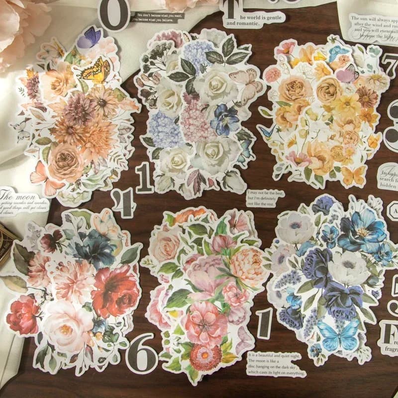 20 Sheets 6 Piece Giant Floral Sticker Set Bloom Notes Series Bold Blooms Calligraphy for Scrapbooks