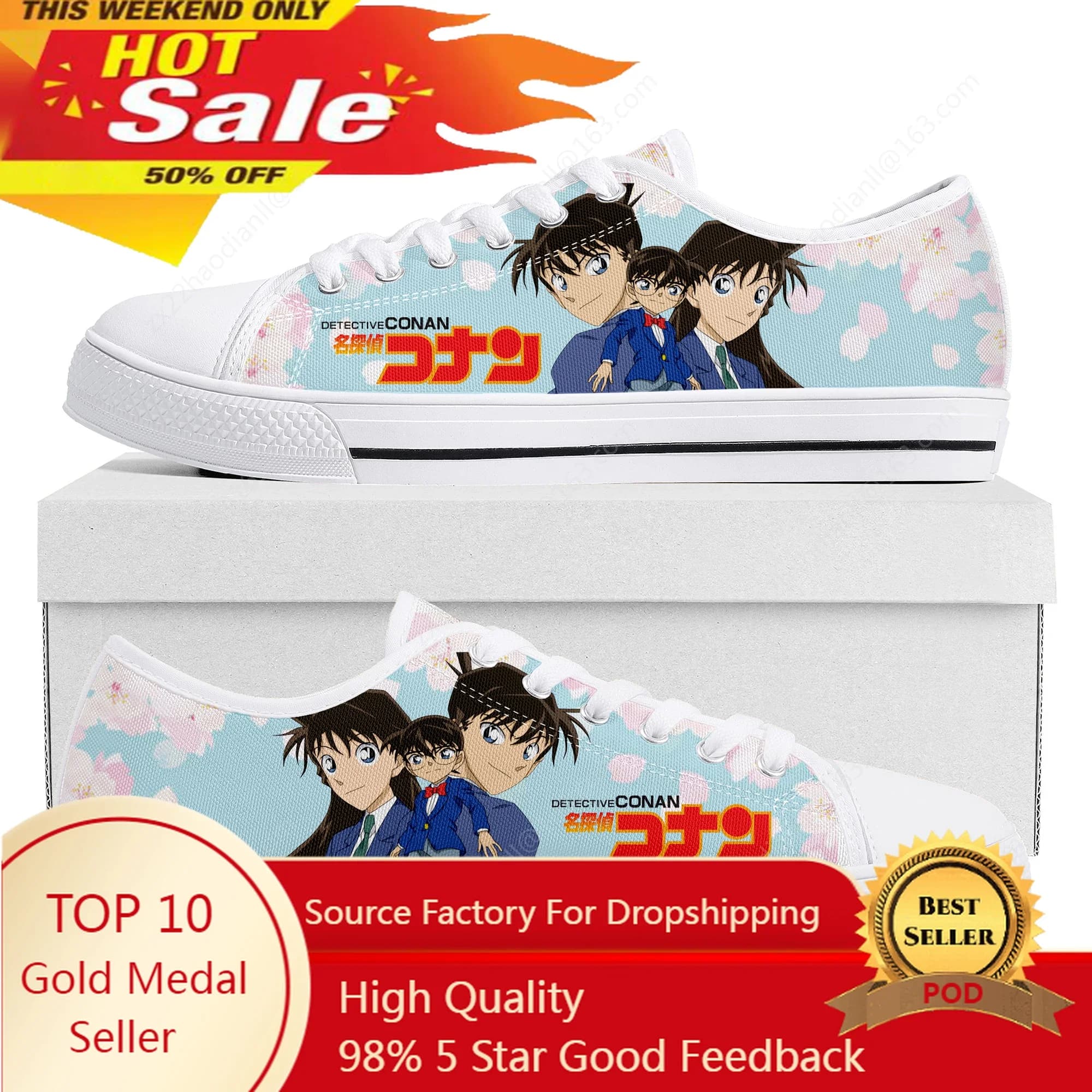 Detective Conan Cartoon Low Top Sneakers High Quality Mens Womens Teenager Canvas Sneaker Couple Casual Shoes Custom White Shoe