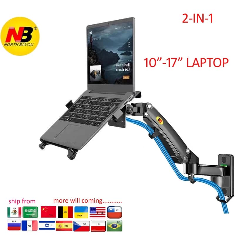 NB F150 F15T 3-12kg 100x100 Molla a gas doppio braccio staffa montata a parete per laptop 13 "-27" supporto per notebook supporto in alluminio restringibile