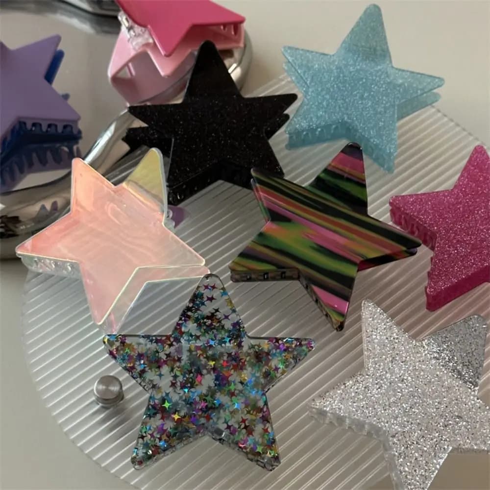 Cool Y2K Star Hair Claw Spicy Girls Geometric Five-pointed Star Hair Clip Sequins Shiny Large Shark Clip Female