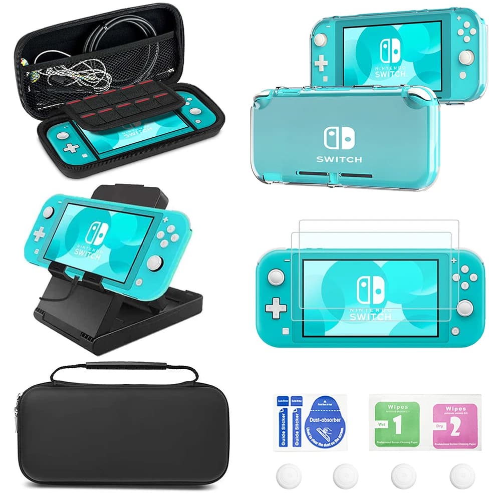 Kit di accessori per Nintendo Switch Lite con custodia da trasporto, custodia protettiva in TPU, protezione per schermo in vetro temperato e altro ancora