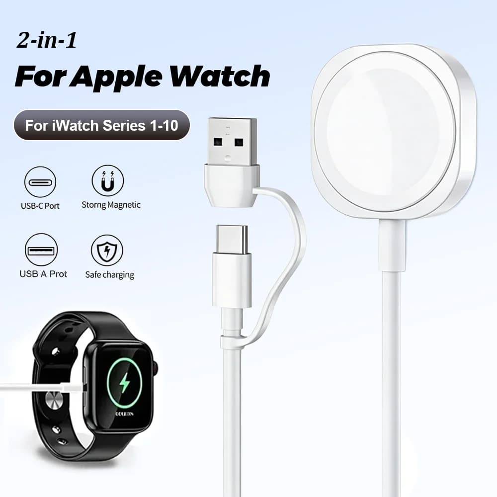 Quick Type-C USB Charger for Apple Watch, USB-A Wireless Magnetic Charging Cable for iWatch Series 10 9 8 7 6 5 4 3 Ultra Edition