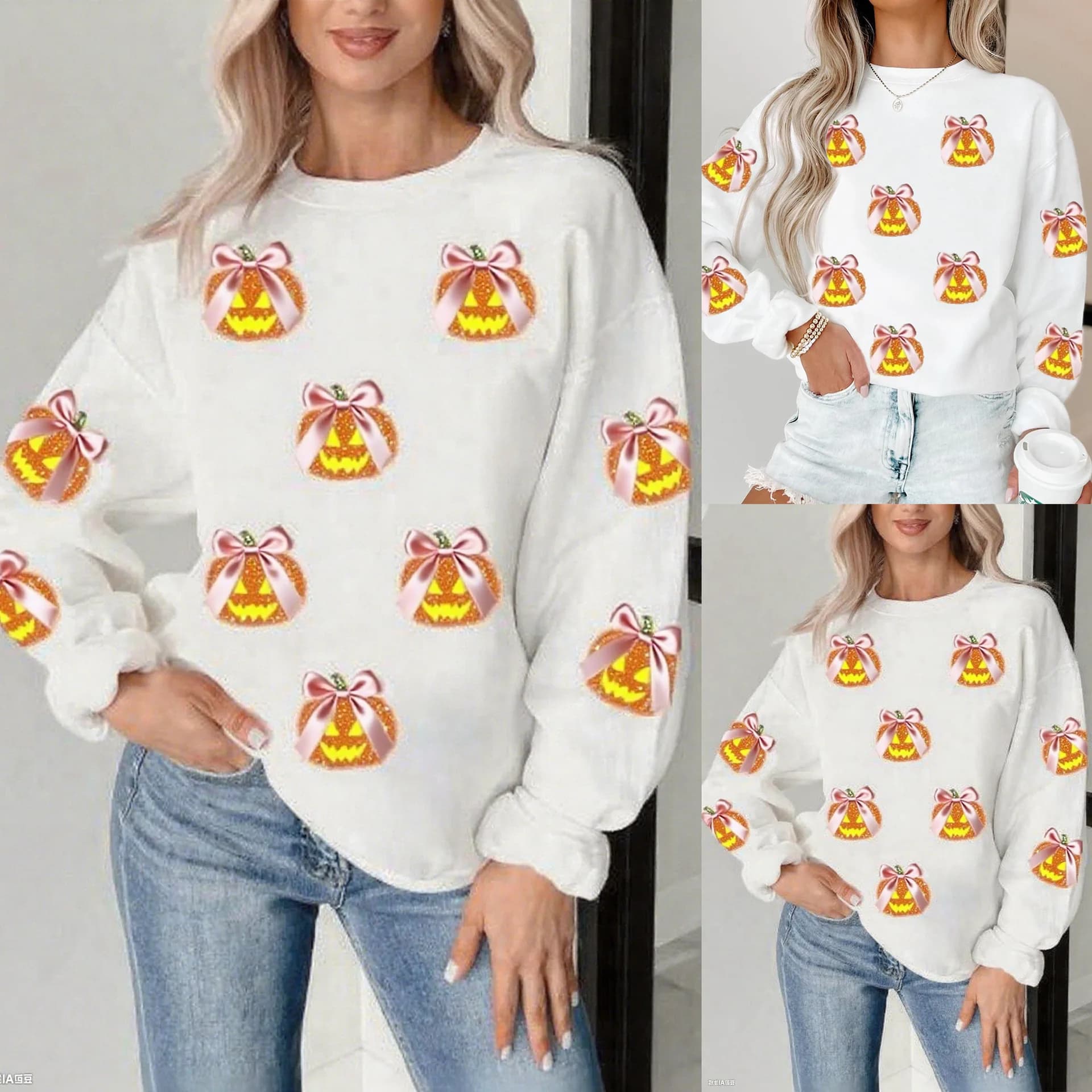 Felpa con cappuccio stampata Halloween, top ampio a maniche lunghe pullover da donna