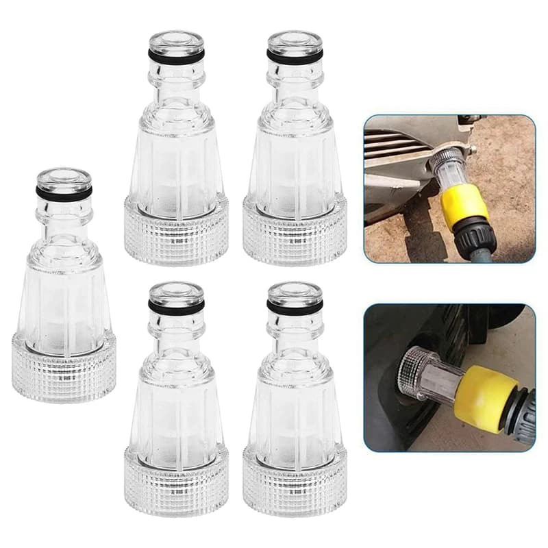 Adattatore per tubo da giardino per idropulitrice da 5 pezzi, strumento di ricambio per filtro di ingresso acqua in plastica trasparente da 3/4 di pollice per idropulitrice