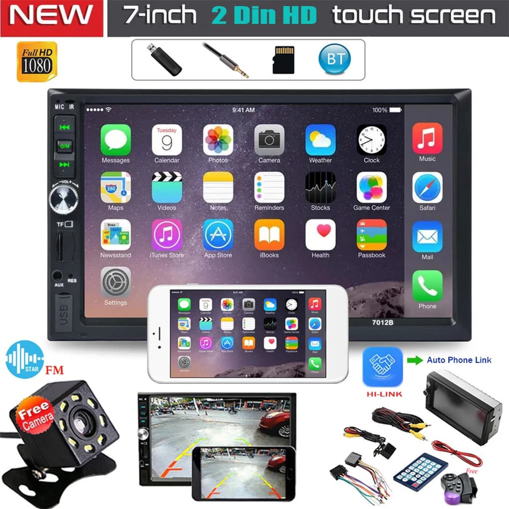 Lettore multimediale di navigazione Touch Screen doppio Din compatibile con Bluetooth per auto MP5 87.5-108Mhz telecamera di retromarcia Radio