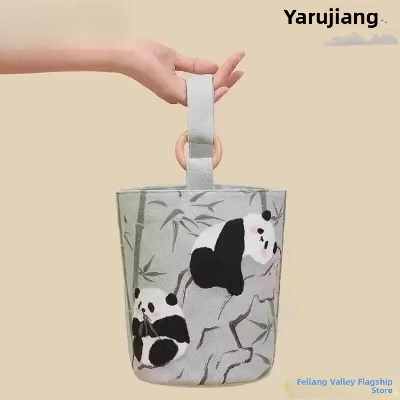 Portable Canvas Snack Bag Cute Bucket Shape Handheld Lunch Bag for Office Workers Breathable One-Piece Style Raincoat
