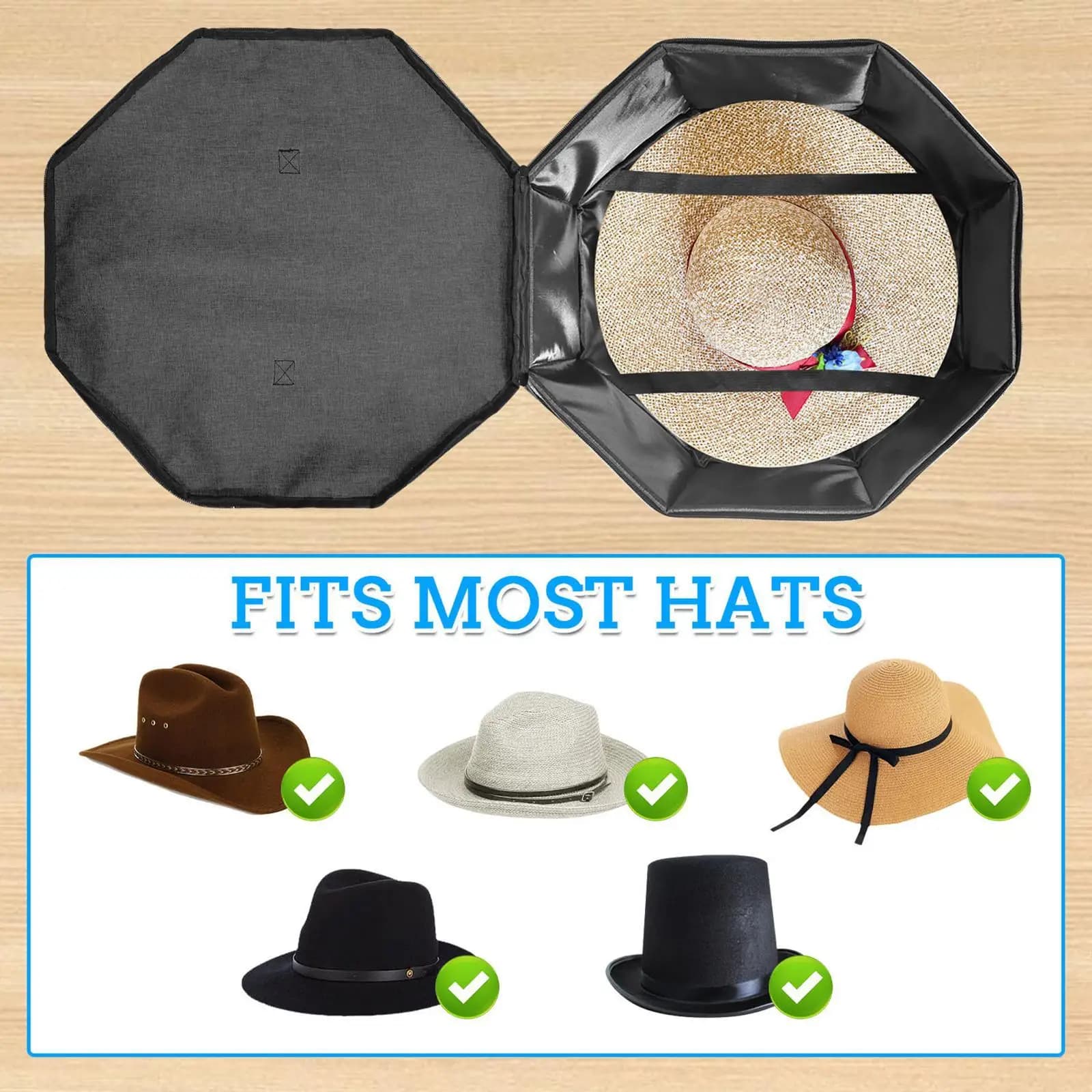 Hat Box for Travel Large Capacity Wear Resistant Hat Carrier Beach Hat Case