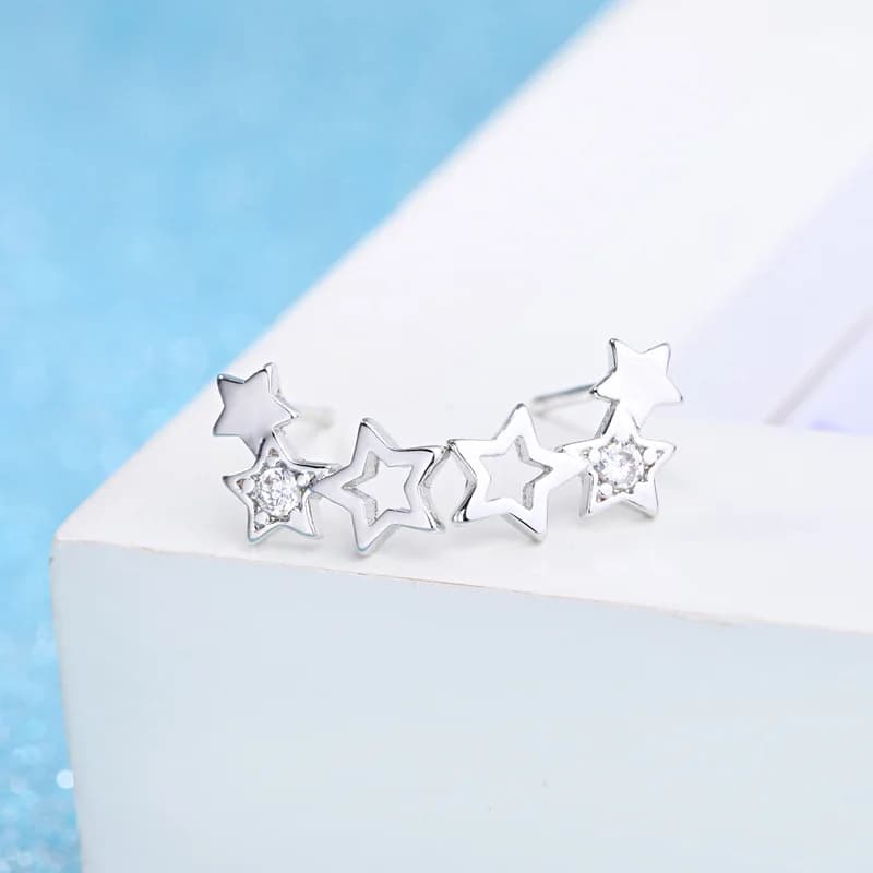 Hot sales 925 Sterling Silver creative star Crystal stud Earrings for Women fashion Jewelry Wedding Party Christmas Gifts