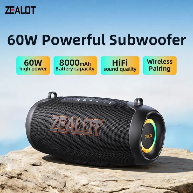 Altoparlante ZEALOT-P16 60W | Batteria a lunga durata da 8000 mAh, audio HiFi senza perdita di dati, luci RGB ritmiche, multi-pairing, esperienza di concerto dal vivo