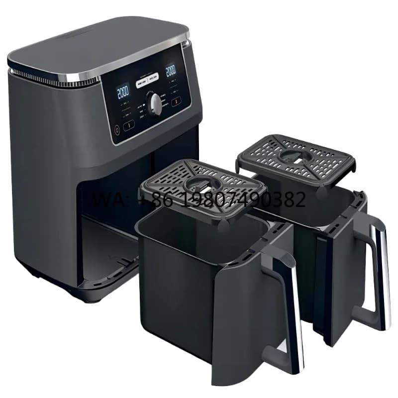 6L Double Independent Air Fryer, Touch Screen Control, Stainless Steel, Oil-Free Multifunctional Cooking For Party Use