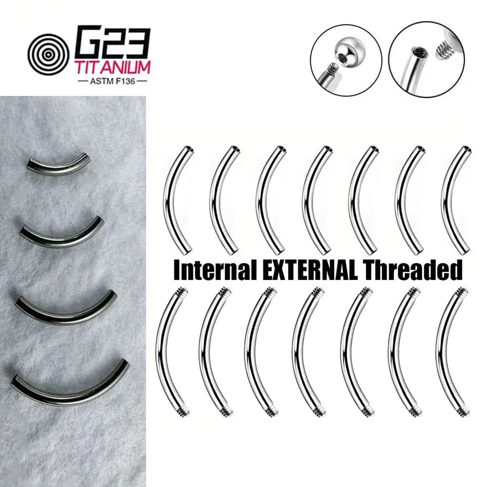 Wholesale 5/10/50 pieces G23 Titanium Curve Bar External Threading for Eeybrow solo piercing 14G 16G