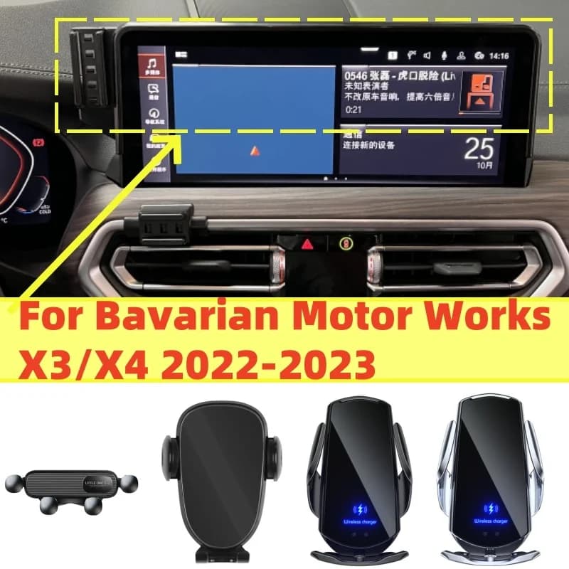Supporto per Navigatore con Schermo da 12,3 Pollici per BMW X3 G01 X4 2022-2023, Porta Telefono Fisso con Vano Portaoggetti