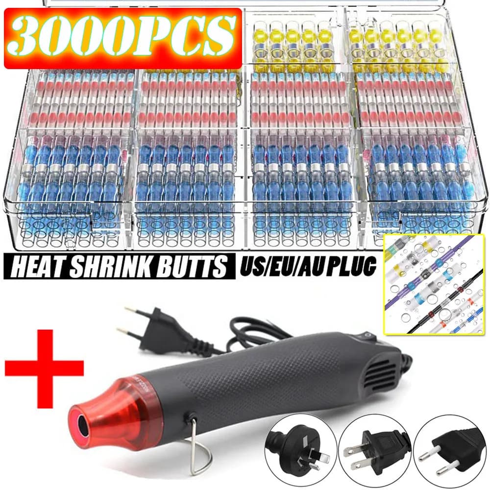 100/800PCS Connettori per cavi con sigillo a saldare Kit connettori di testa per saldatura termorestringenti Automotive Marine isolati con pistola ad aria calda da 300 W