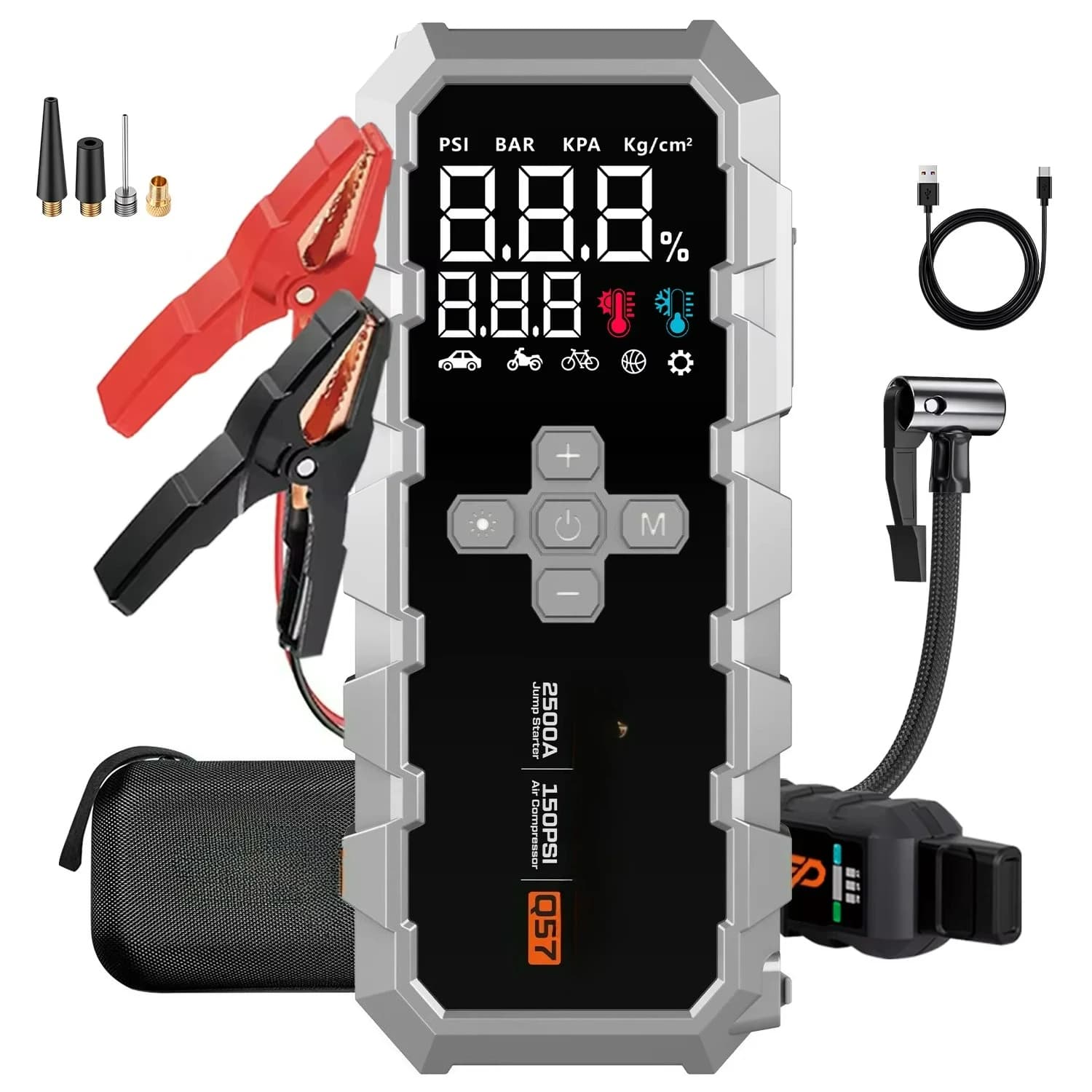 Avviatore di Emergenza per Auto 2500A con Compressore d'Aria, Booster Batteria Portatile con Pompa d'Aria e Gonfiatore Pneumatici