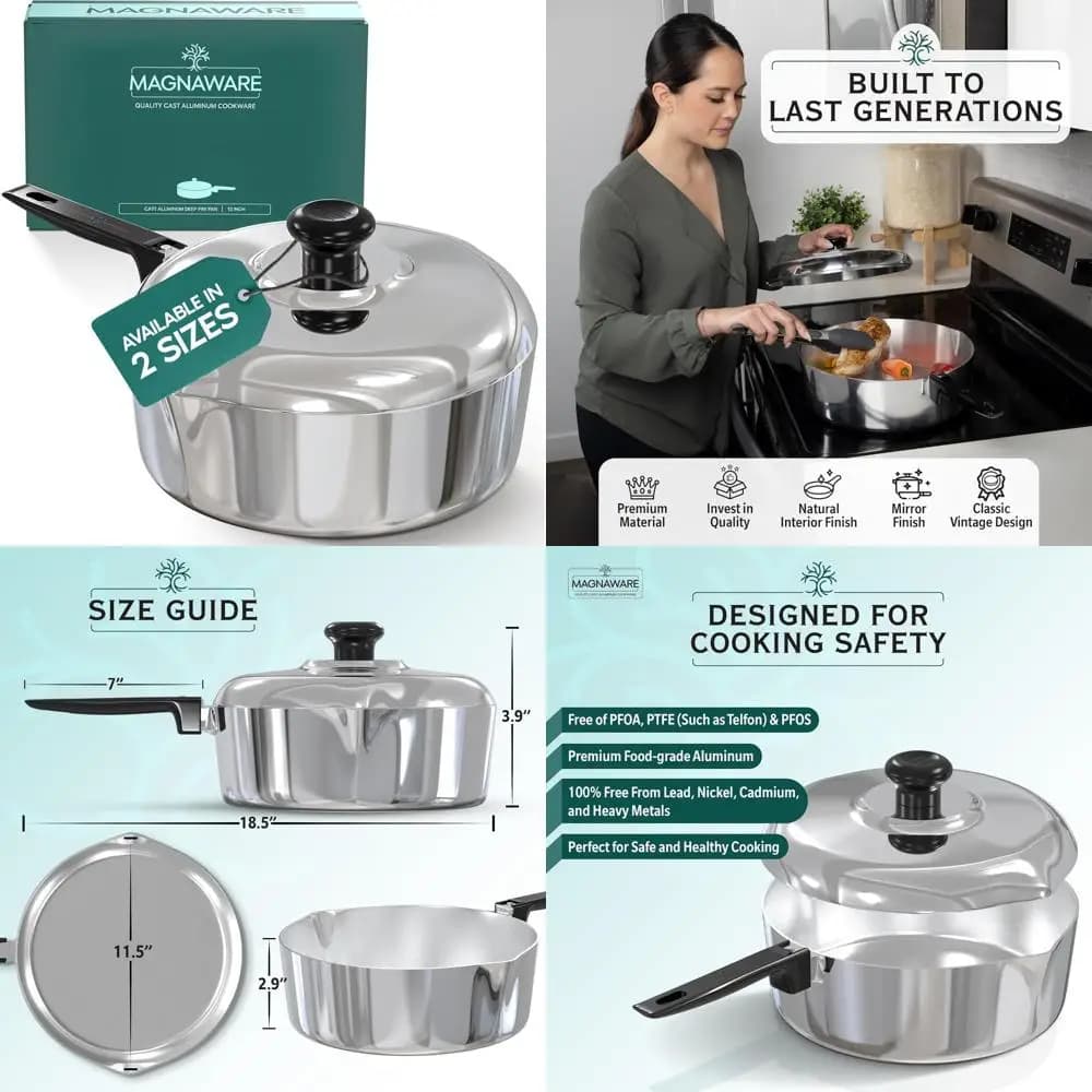 12 inch safe aluminum oven pan with lid, pan, two-sided buckets, cold ergonomic handle for cooking