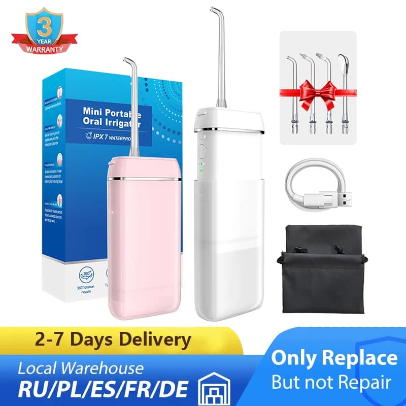Oral sprinkler 3 portable rechargeable dental water jet 4 nozzles waterproof 240ML water tank Flosser for teeth whitening
