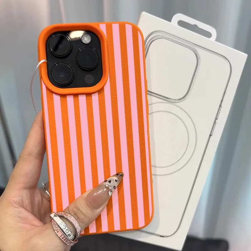 Colorful Striped Minimalist INS Couple Lichee Phone Case For iPhone 17 16 15 14 13 12 11 Pro Max XS X XR 16 Plus 16E 17Air Cover