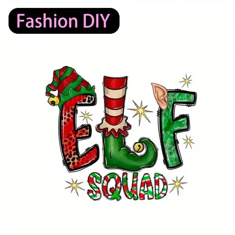 Adesivi termoadesivi Elf Squad – Adesivi in plastica resistenti e lavabili per magliette, cuscini, zaini, pantaloni