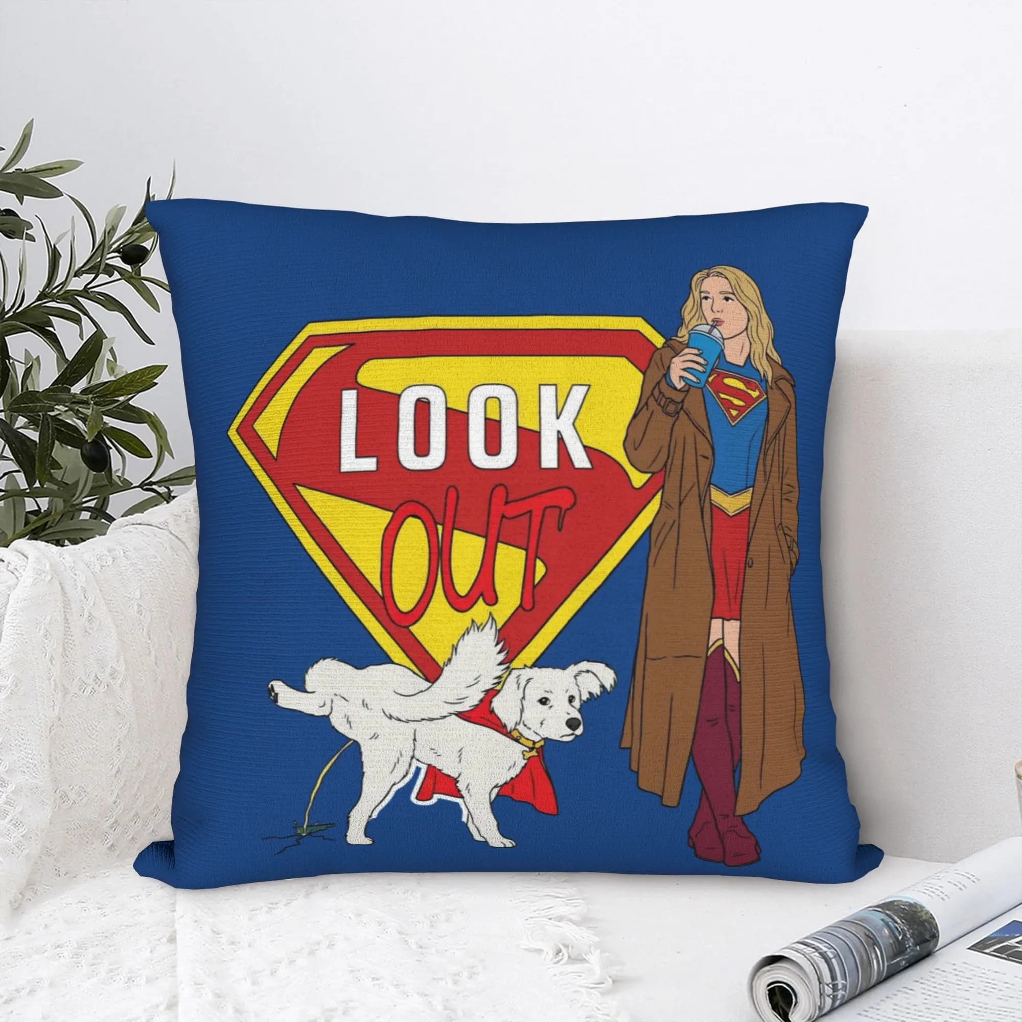 look out ! Super-girls 2026 and Krypto Pillowcase Polyester Cushion Cover Decorative Throw Pillow Case Cover Home Zippered 18'