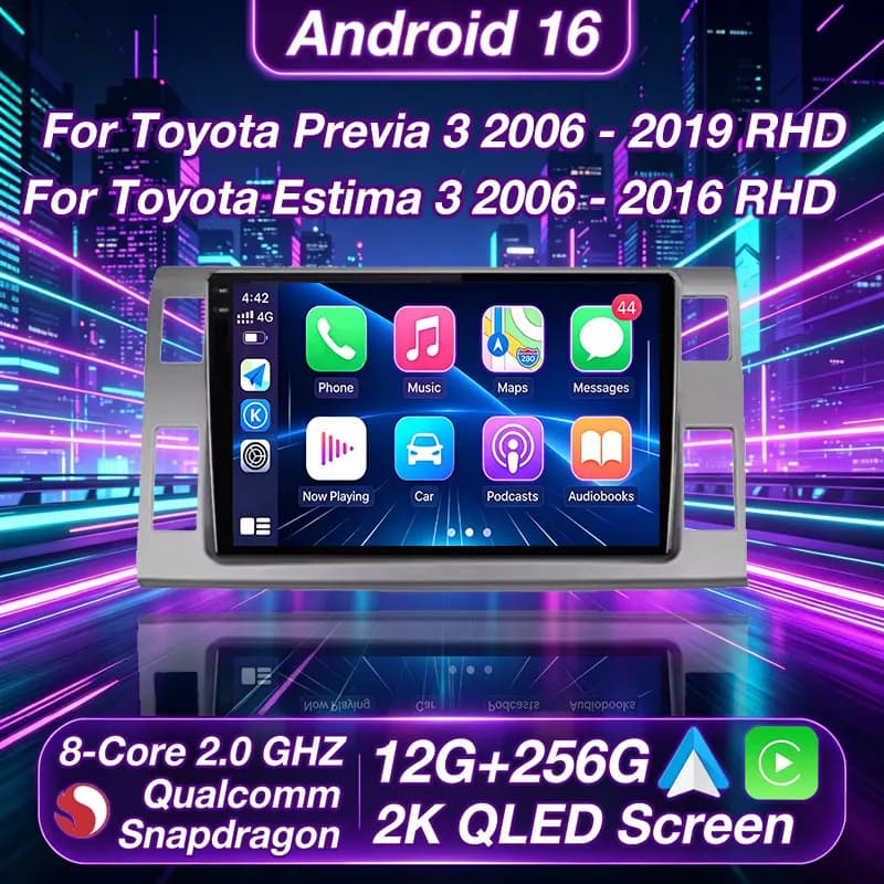 Autoradio Android 16 per Toyota Previa 3 III XR50 Estima 2006-2019 RHD, Lettore Video Qualcomm Multimediale con Carplay Wireless