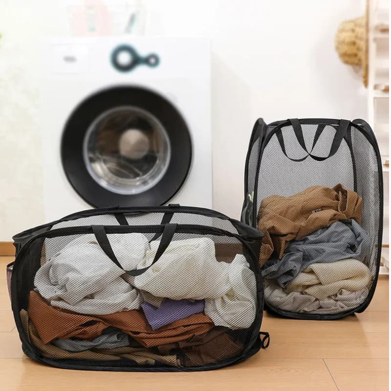 Laundry Basket Foldable Mesh Storage Bag For Dirty Clothes Organizer In Bathroom Washing Room Home Use