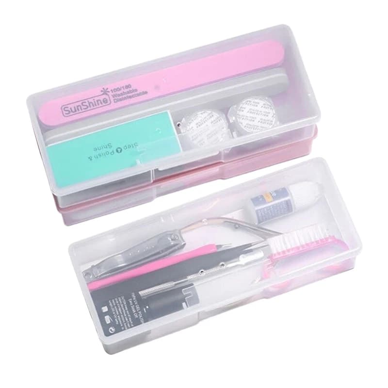 1 Pezzo Contenitore Rettangolare Trasparente in Plastica per Nail Art, Strass, Pennelli, Buffer e Lime per Unghie