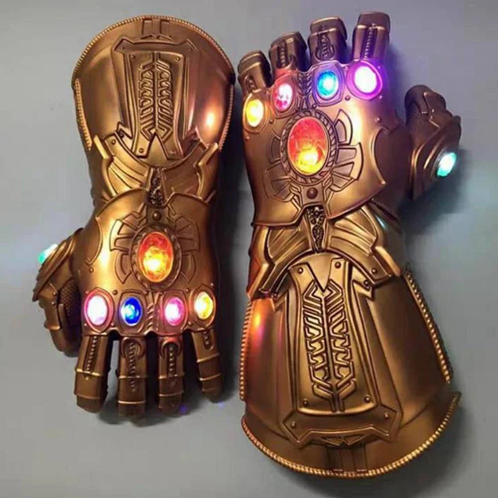 Guanto dell'Infinito di Iron Man, Guanto di Thanos in Lattice Rosso e Oro con Gemma Luminosa LED, Regalo per Halloween, Cosplay, Supereroi, Accessori per Carnevale