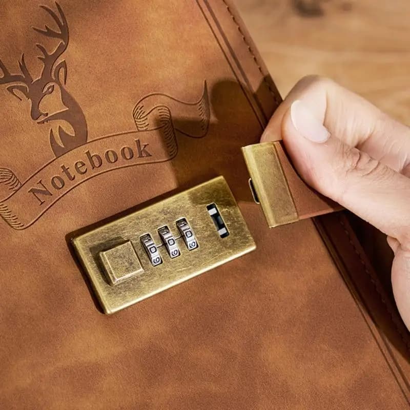 R53C Retro Diary Notebook with Combination Lock PU Leather Travel Journal 200 Pages