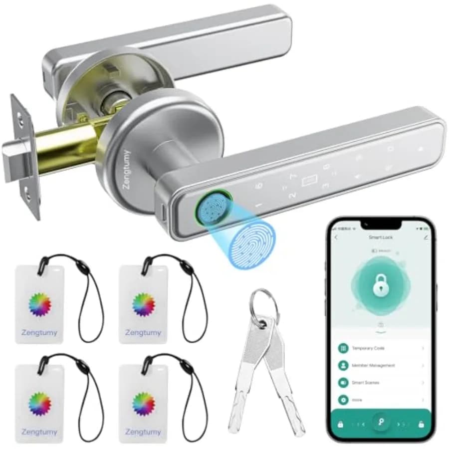 Serratura Intelligente con Impronta Digitale, Maniglia Smart con Riconoscimento di Impronte/Password/Chiave/Carta IC - Serratura Intelligente per Camera da Letto, Hotel, Ufficio, Appartamento