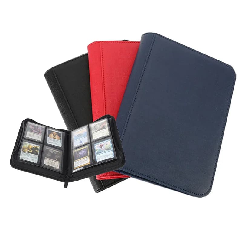 Raccoglitore di caricamento laterale per carte da 160 tasche in pelle PU Album di carte con cerniera per giochi TCG con 4 pagine con tasche fisse sigillate per MG/PKM/FOW/YGO
