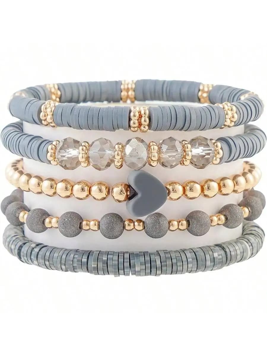 Braccialetti elastici con perline Heishi per donna, braccialetti impilabili con perline in argilla polimerica dorata, braccialetti dell'amicizia, braccialetti boho estivi da spiaggia.