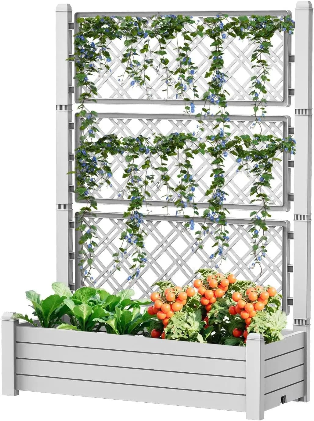 Letto da giardino in resina rialzato: grande fioriera divisibile con supporto, tappo di scarico e monitor dell'acqua per verdure/fiori 43,43*18,27*59,29