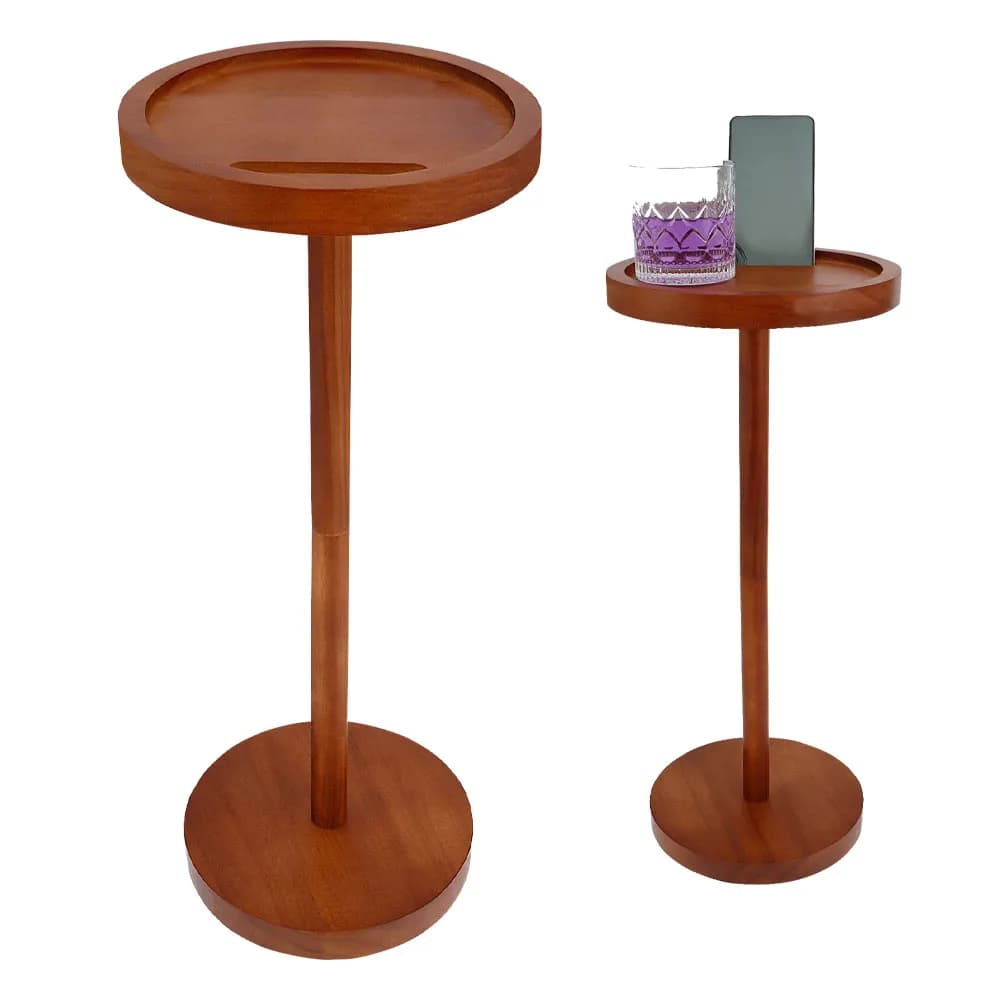 Tavolino piedistallo Tavolino per bevande con base ponderata in legno Tavolino rotondo piccolo con supporto per telefono per dormitorio di appartamenti di casa