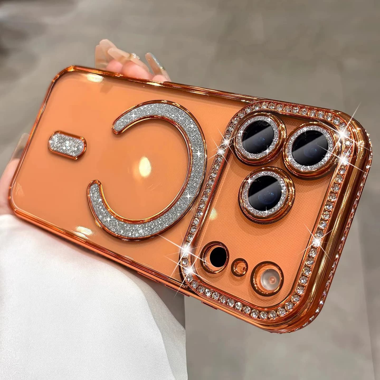 Pellicola per lenti in cristallo bling di lusso per custodia Magsafe per iPhone 17 Pro Max 17 Cover trasparente per ricarica wireless magnetica aerea per iPhone17