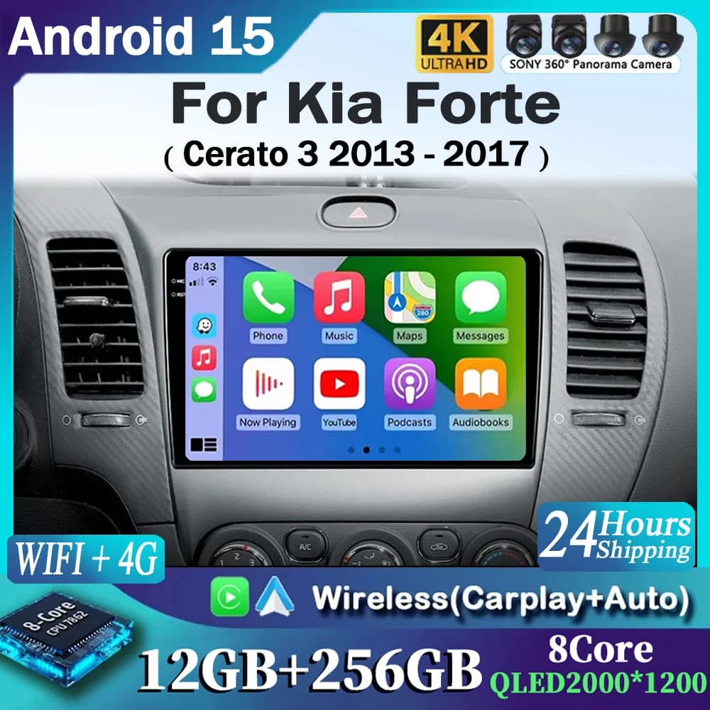 Android 15 Radio Carplay For Kia Cerato 3 K3 Forte 2013 2014 2015 2016 2017 2018 Auto Stereo Multimedia GPS Navigation Reader