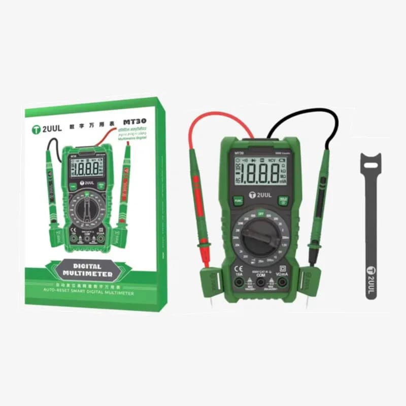 Multimetro digitale intelligente 2UUL MT30 con ripristino automatico e kit di test con sonde di precisione nichelate MT02 per la riparazione di telefoni.