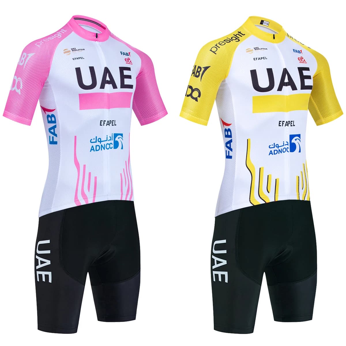 New 2025 ROSA GIALLO Cycling Jersey UAE TEAM Bike Jersey Shorts Set Ropa Cycling Man Woman Summer Pro Bicycle Maillot Clothing