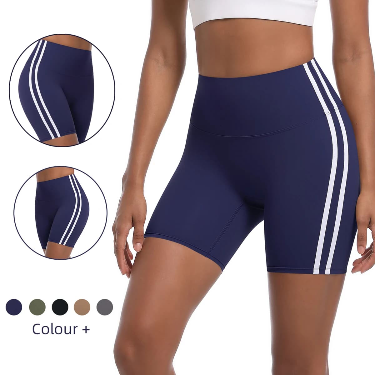 Pantaloni corti da yoga con doppie strisce sui lati Leggings fitness da palestra per il controllo della pancia a vita alta per pantaloni da donna
