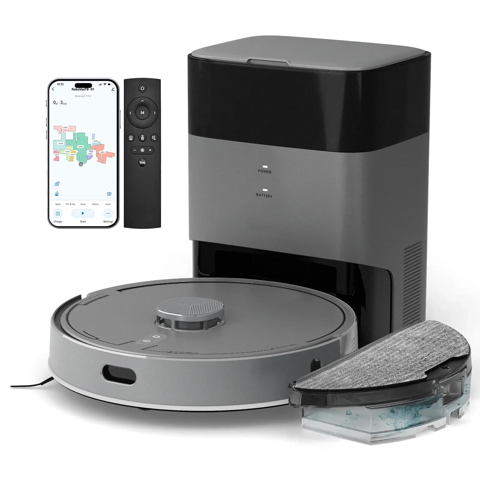 Robot Vacuum Cleaner and Washing Machine 5500pa with Automatic Emptying and Automatic Refilling for Domestic Animal Areas