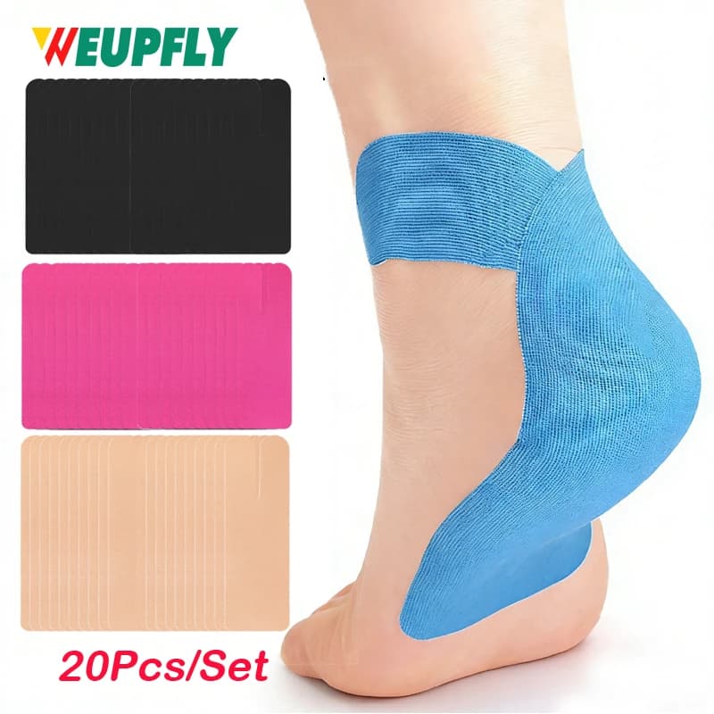 20PCS Elastic Precut Kinesiology Tape, Ankle Heel Anti-Friction Support Bandage, Breathable Foot Arch Athletic Tape for Sports