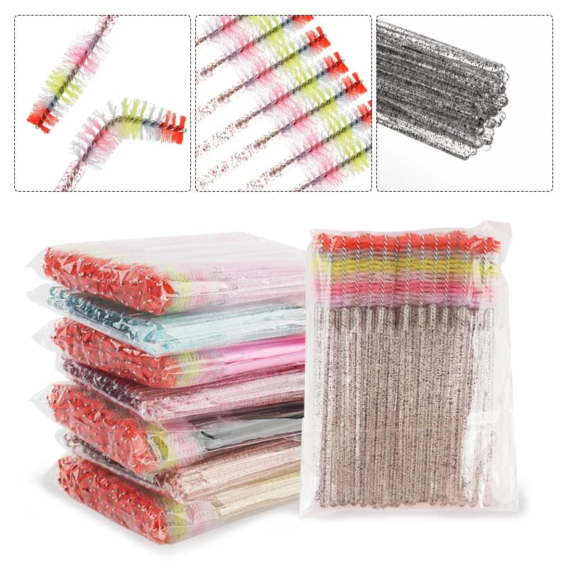 50 pcs cute rainbow color brush for eyelashes comb for eyebrows Microbrush Mascara wands Spoolers brush extension eyelashes supplies tool for makeup