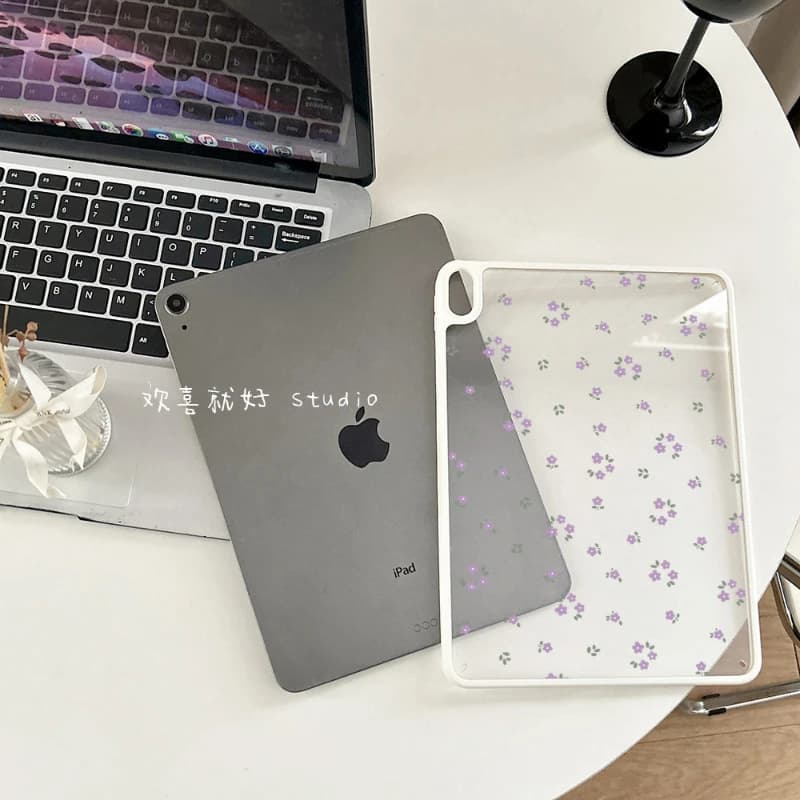 Ins Purple Floral Tablet Case For iPad Pro 11 12.9 13 A16 M2 M4 M3 M5 Shell 8.3 9.7 10.2 5/6/7/8/9/10/11th Air 3/4 Mini6/7 Cover