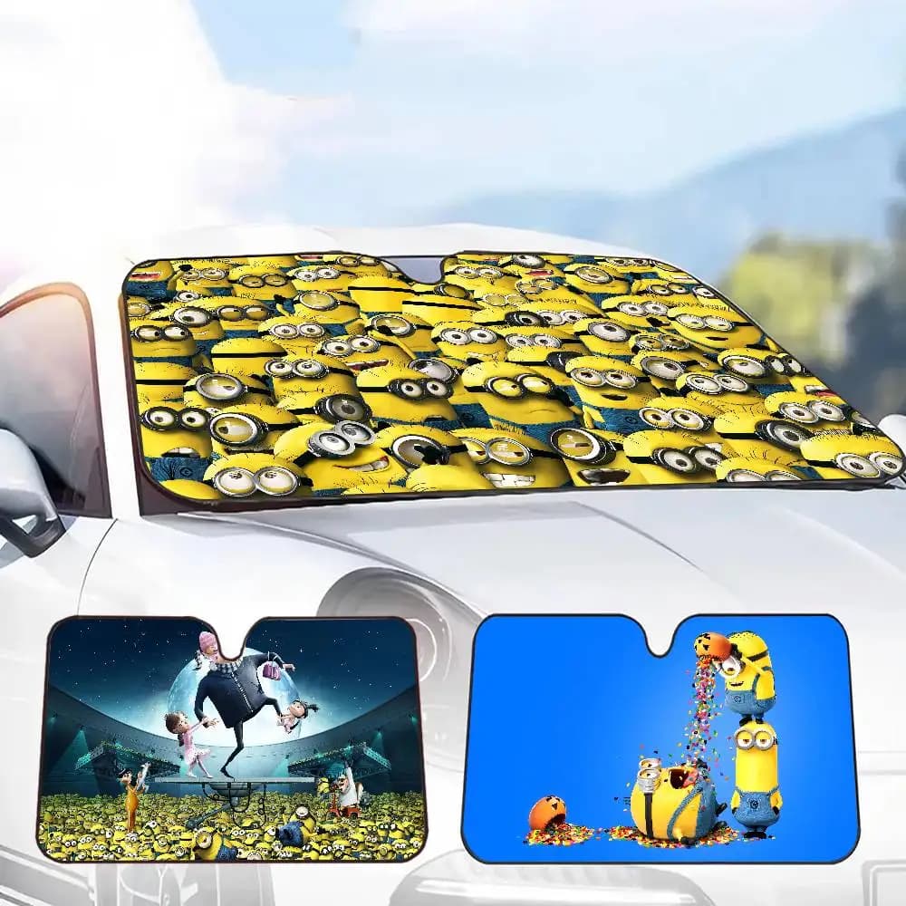 Foldable Parasol for Auto Windscreen with M-Minions Motive, Reflective, Portable, Breathable, Anti-UV Protection