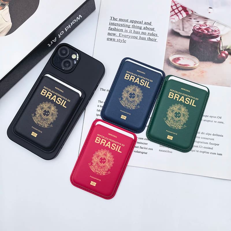 For Magsafe Leather Wallet For APPLE IPhone16 18 14 15 17Pro Brazil Passport Pattern Strong Magnetic Card Holder Case Cover