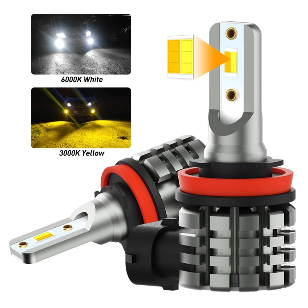 AUXITO 2Pz Luci Fendinebbia LED Bicolore Commutabili H8 H11 3000K Giallo Dorato 6000K Bianco Chip CSP H9 H16(JP) Lampada di Guida LED 12V
