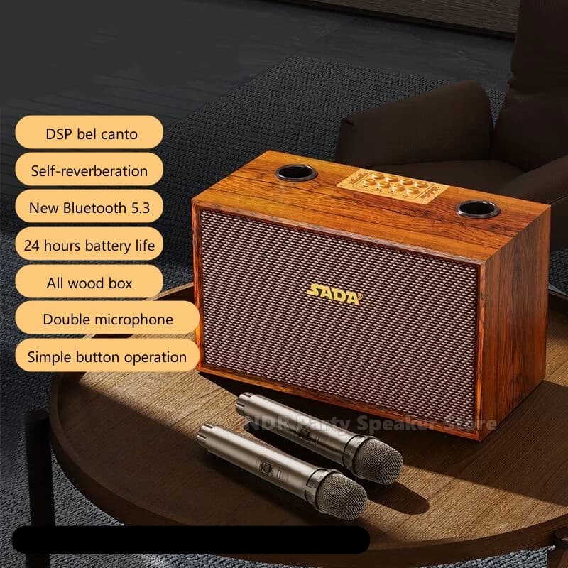 Macchina per karaoke per adulti e bambini con 2 microfoni wireless e altoparlanti BT portatili regolabili bassi/trebili, ideali per esterni e regali